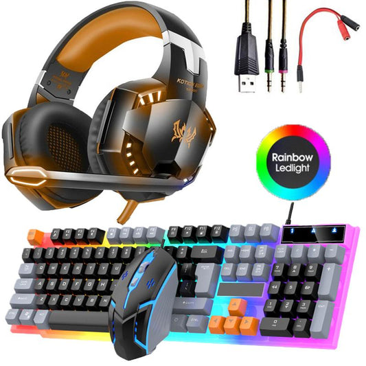 Gaming LED Keyboard Mouse Headset Bundle 3 in 1 Set with Rainbow Backlit Keyboard, Precision Wired Mouse, & Noise Cancelling Headset for Xbox PS4 PS5 PC Laptop