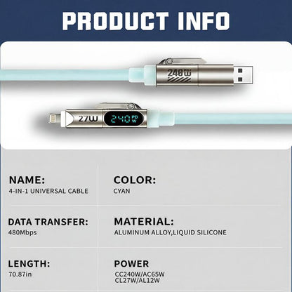 240W 4-In-1 Charging Cable, USB a Type C Lightning, Aluminum Alloy, Liquid Silicone, Durable Charging, Compatible with Iphone 17/16/15, Ipad, Samsung, Laptops
