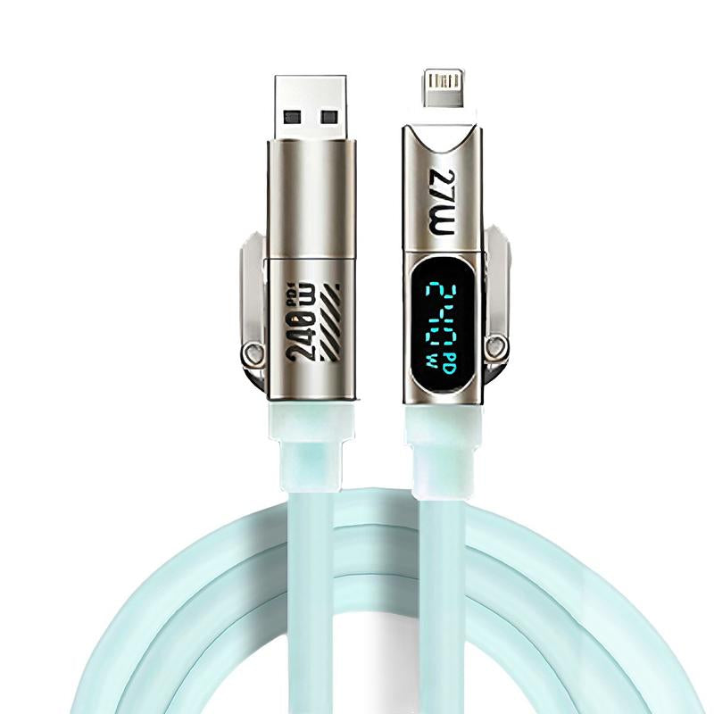 240W 4-In-1 Charging Cable, USB a Type C Lightning, Aluminum Alloy, Liquid Silicone, Durable Charging, Compatible with Iphone 17/16/15, Ipad, Samsung, Laptops