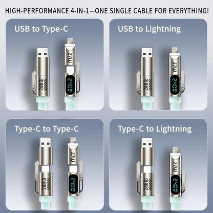 240W 4-In-1 Charging Cable, USB a Type C Lightning, Aluminum Alloy, Liquid Silicone, Durable Charging, Compatible with Iphone 17/16/15, Ipad, Samsung, Laptops